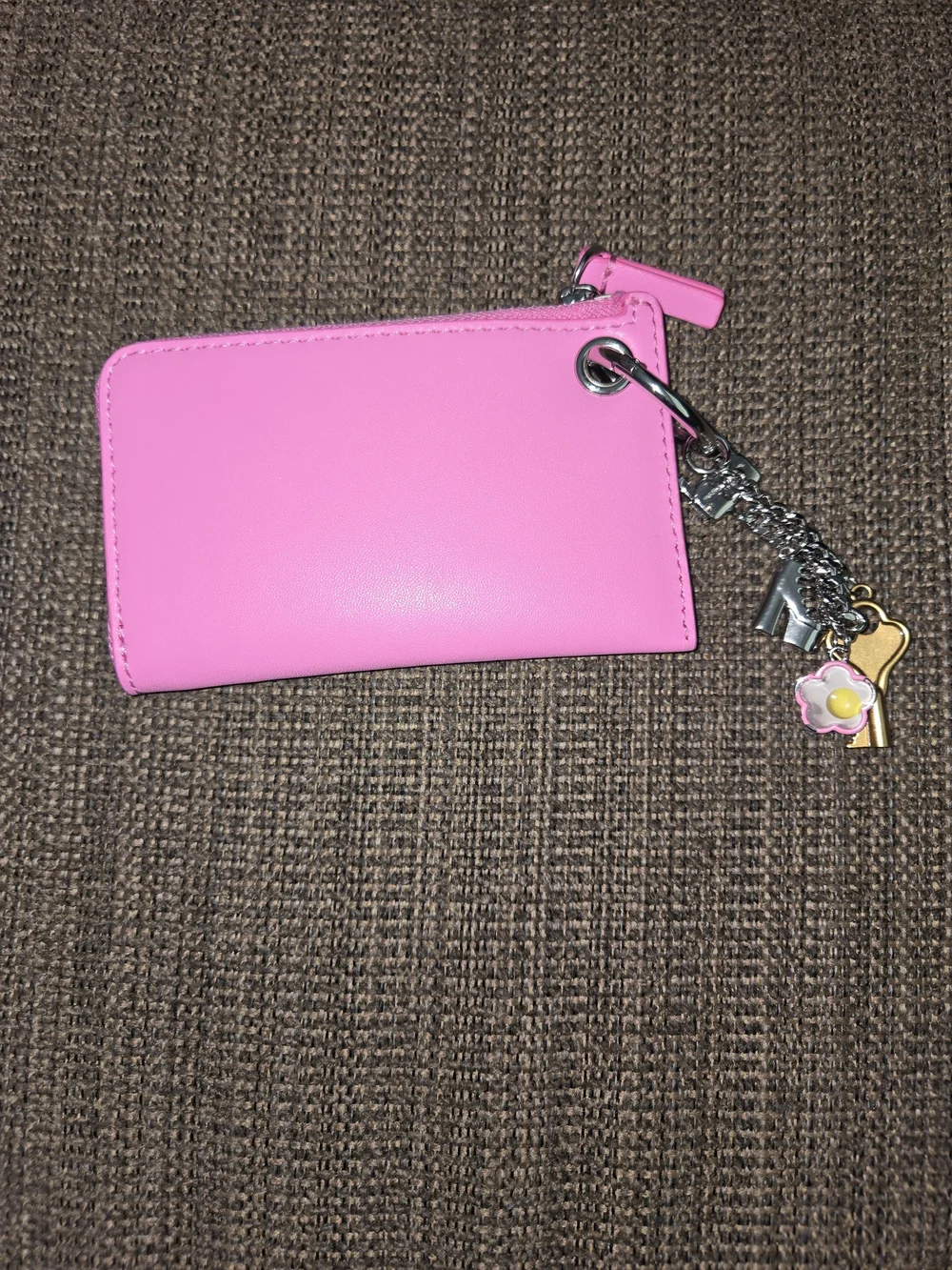 Pink Zip Card Wallet Keychain